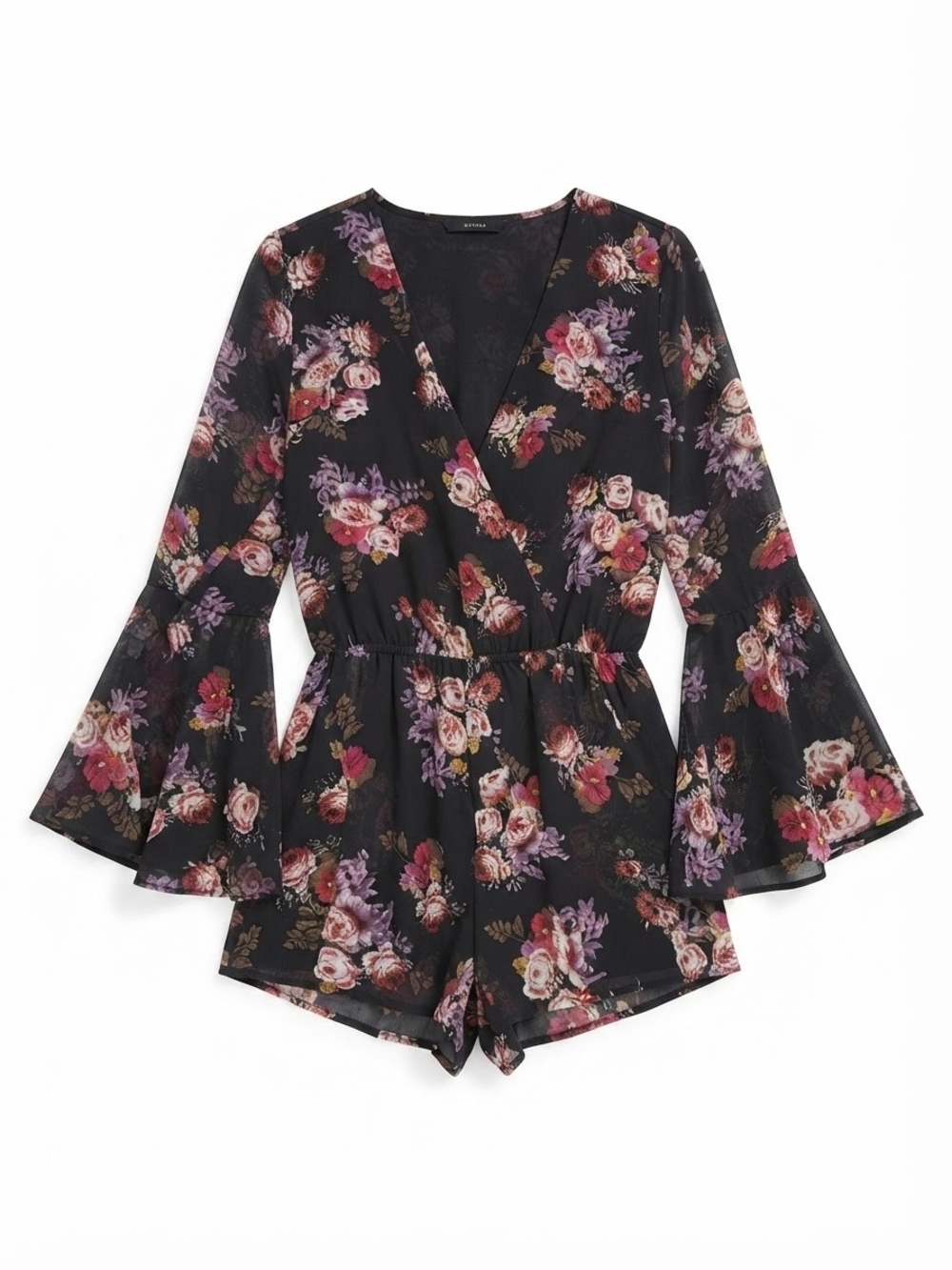 Forever 21 Black Floral Bell-Sleeve Romper